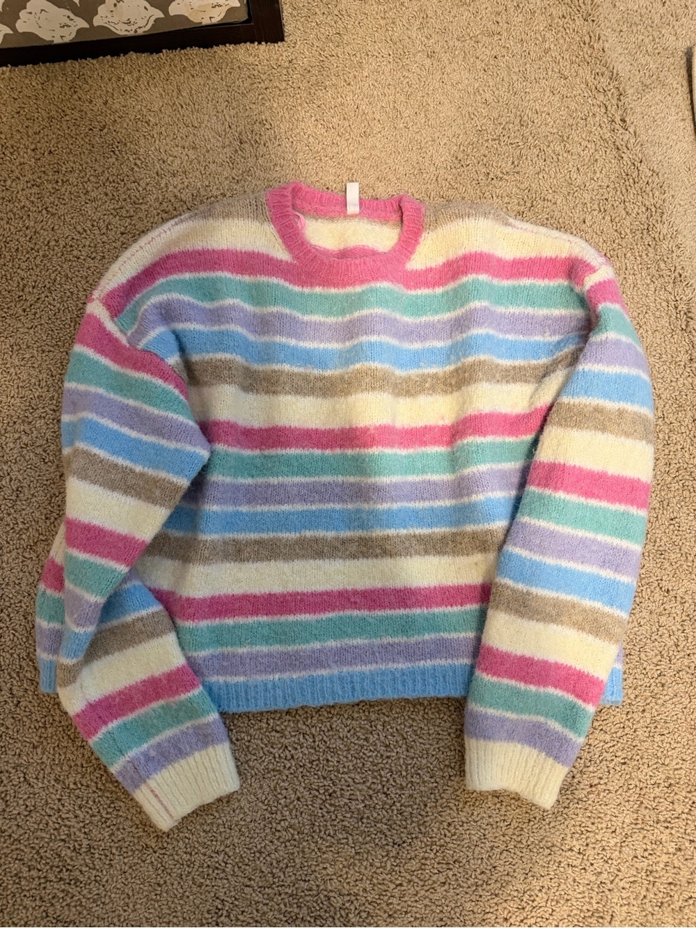 Cozy Pastel Striped Crewneck Sweater - Pink, Blue, Cream